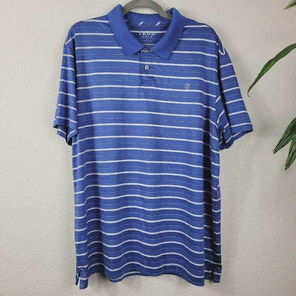 IZOD Golf Cool FX Men's Polo Shirt Blue Striped XL Moisture Wicking Casual EUC - Picture 1 of 7